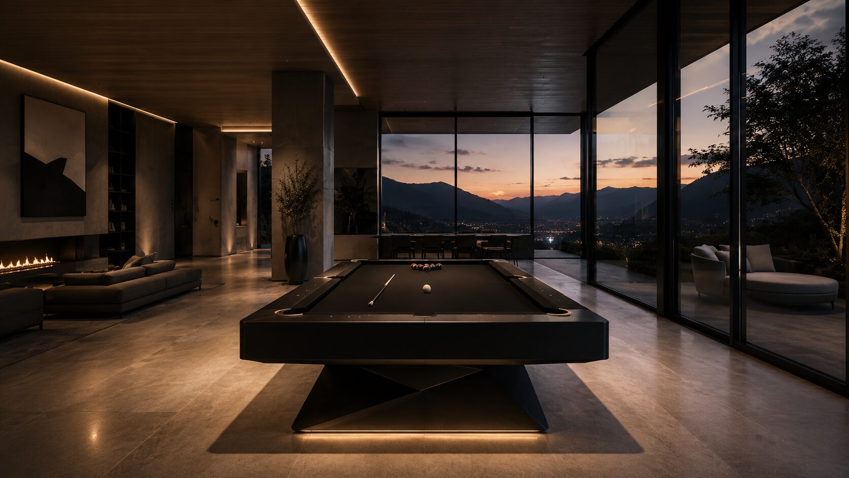 The lounge at dusk