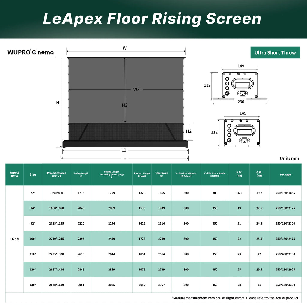 Wupro Cinema LeApex CLR Smart Motorized Floor Rising Screen