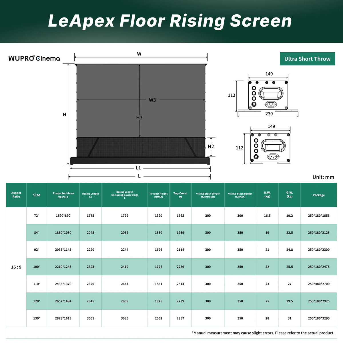 Wupro Cinema LeApex CLR Smart Motorized Floor Rising Screen