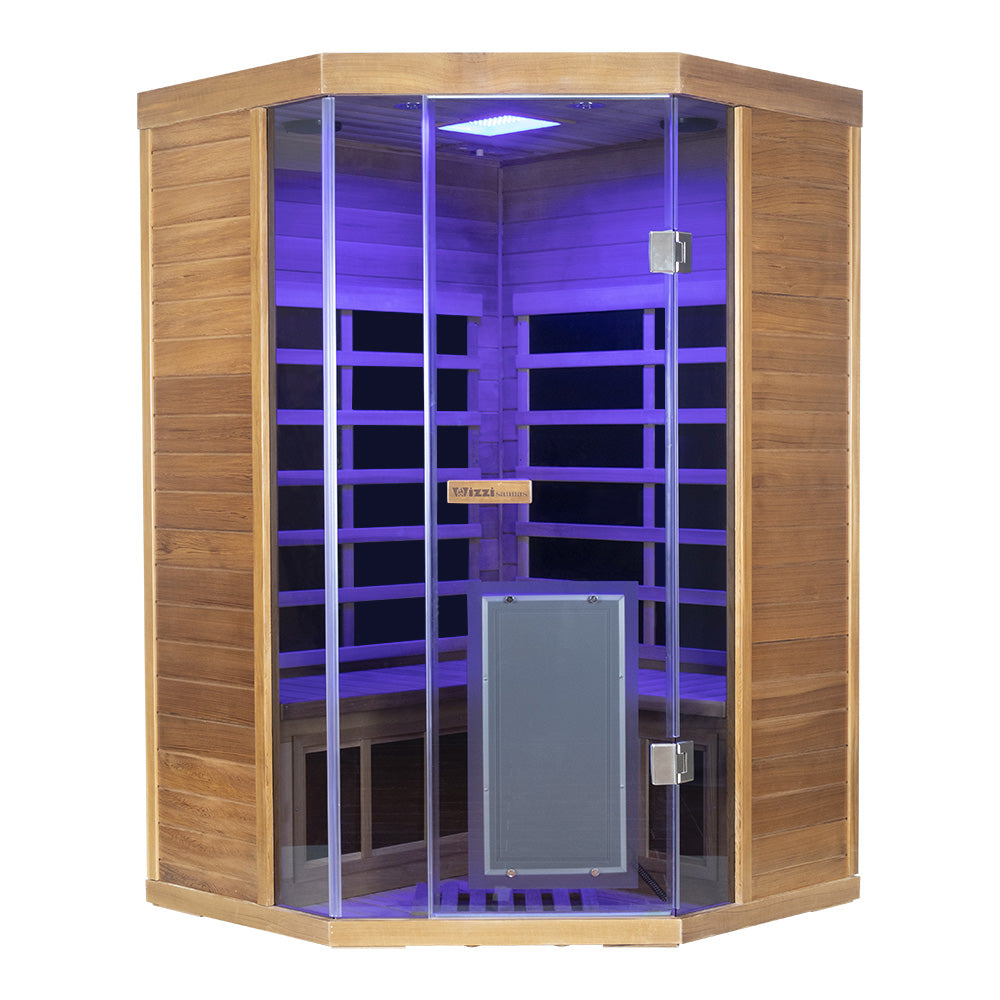 Wizzisaunas Corner Red Cedar Full-Glass Infrared Sauna