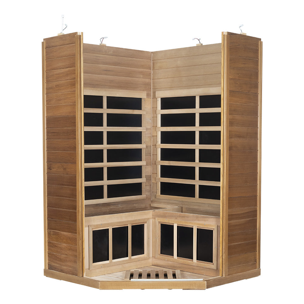Wizzisaunas Corner Red Cedar Full-Glass Infrared Sauna