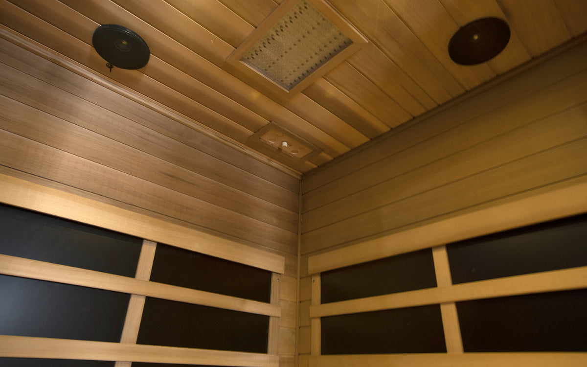 Wizzisaunas Corner Red Cedar Full-Glass Infrared Sauna