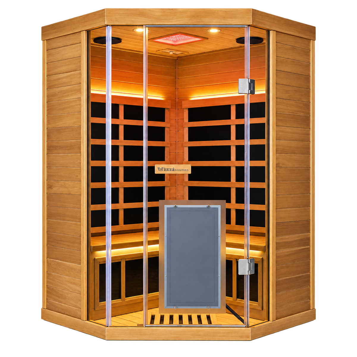 Wizzisaunas Corner Red Cedar Full-Glass Infrared Sauna