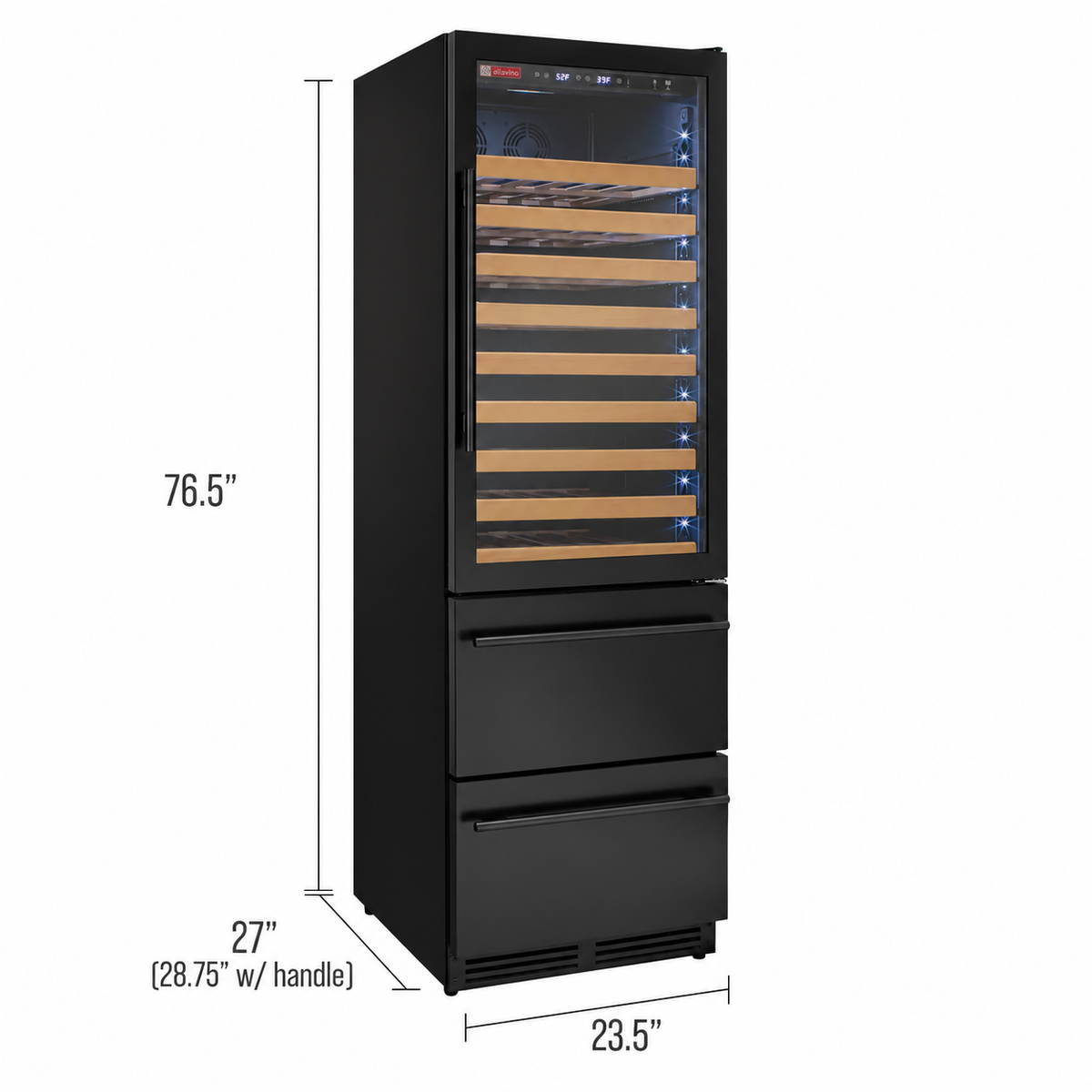 Allavino 108 Bottle Black Wine Refrigerator with Two Refrigerated Drawers