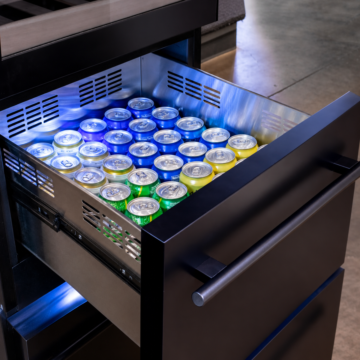 Allavino 108 Bottle Black Wine Refrigerator with Two Refrigerated Drawers