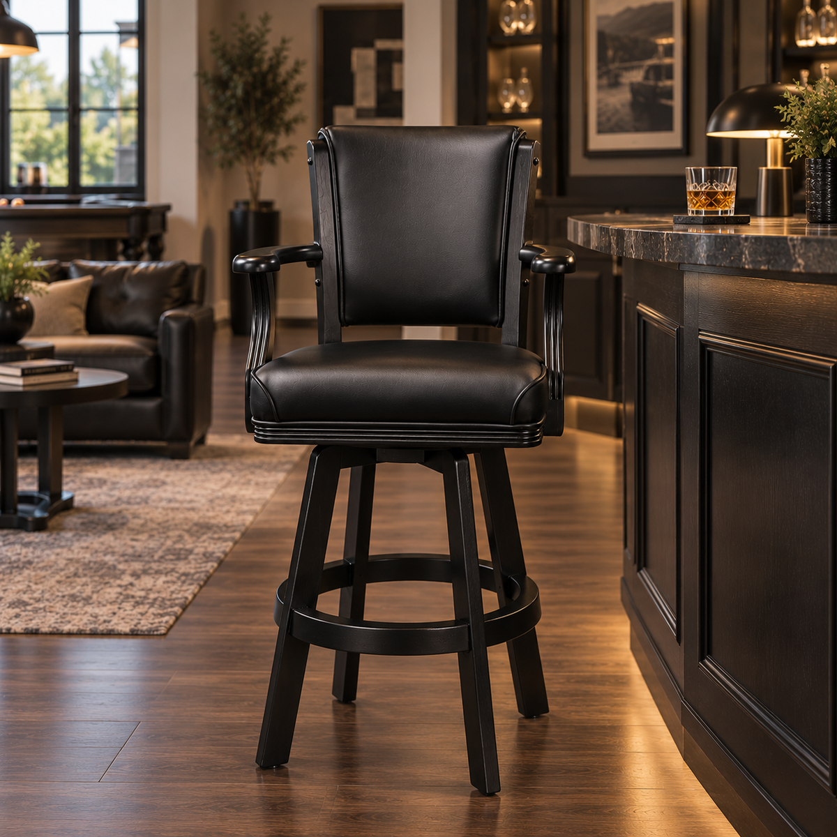 RAM Game Room Solid Wood Swivel Barstool with Arms 30"
