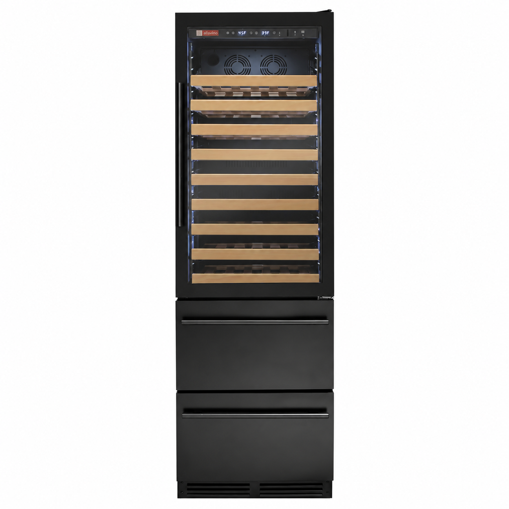 Allavino 108 Bottle Black Wine Refrigerator with Two Refrigerated Drawers
