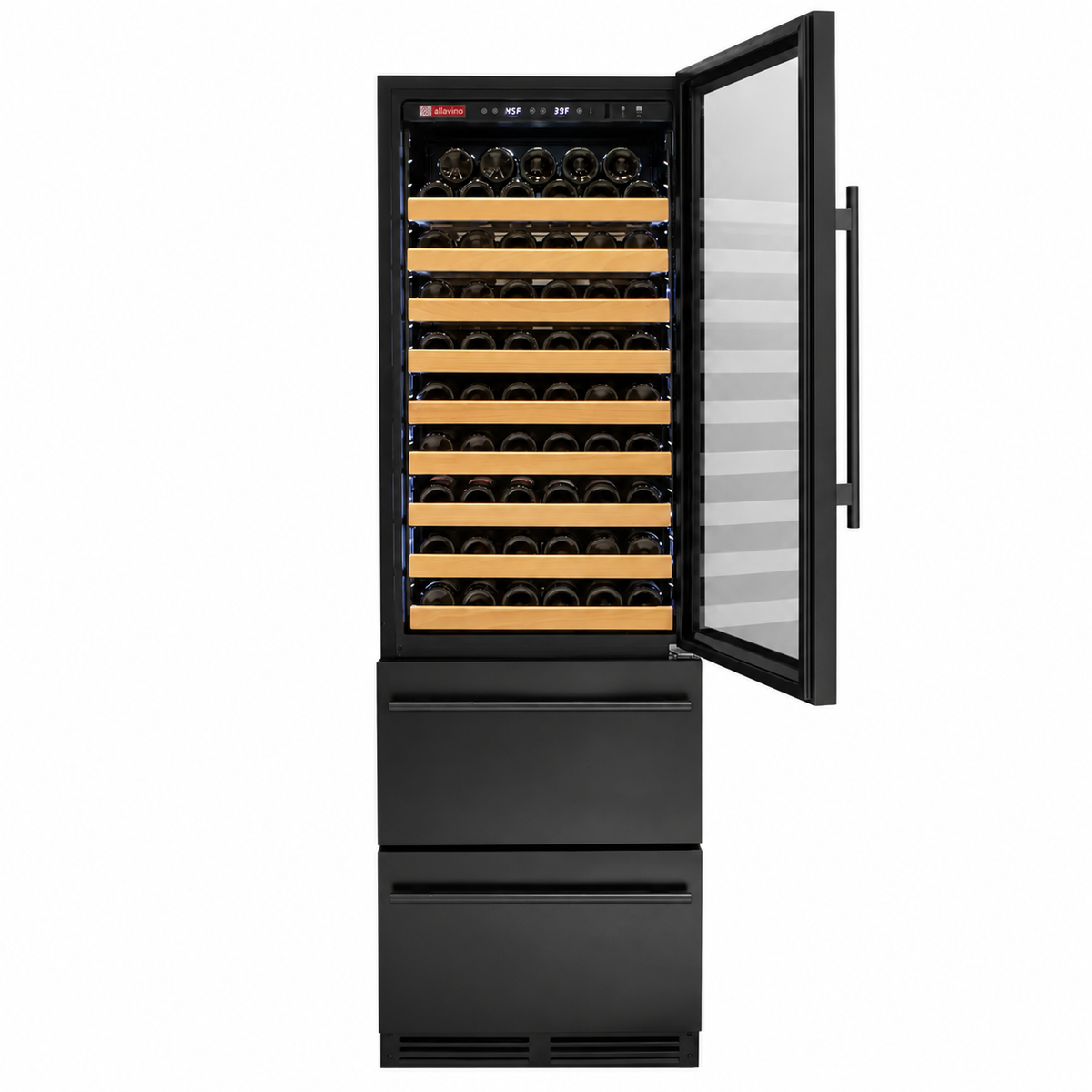 Allavino 108 Bottle Black Wine Refrigerator with Two Refrigerated Drawers
