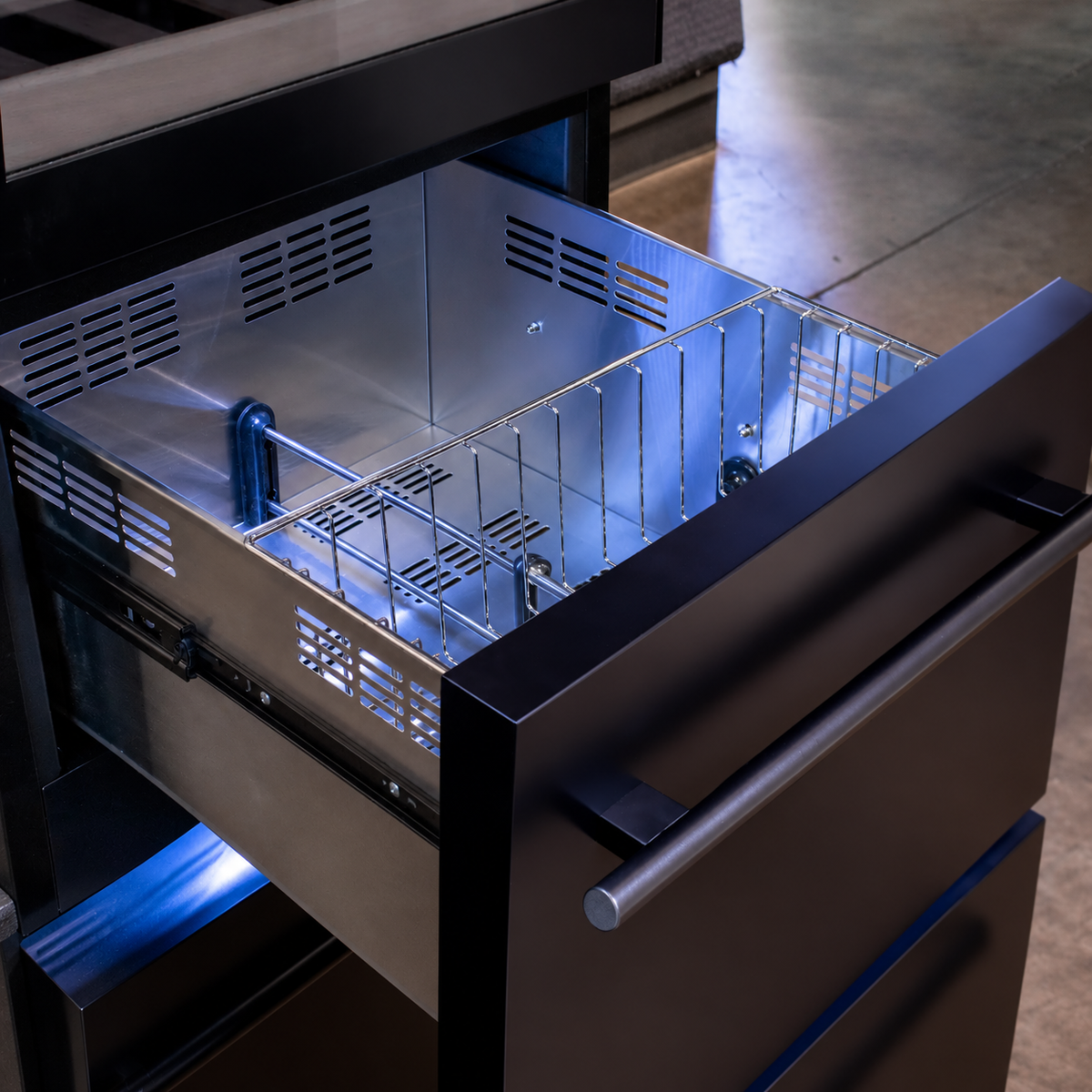 Allavino 108 Bottle Black Wine Refrigerator with Two Refrigerated Drawers