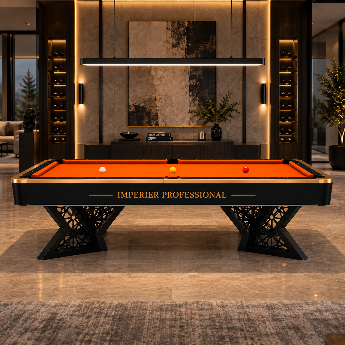 Sapelli Imperier Professional Luxury Pool Table front view in Modern Game Room