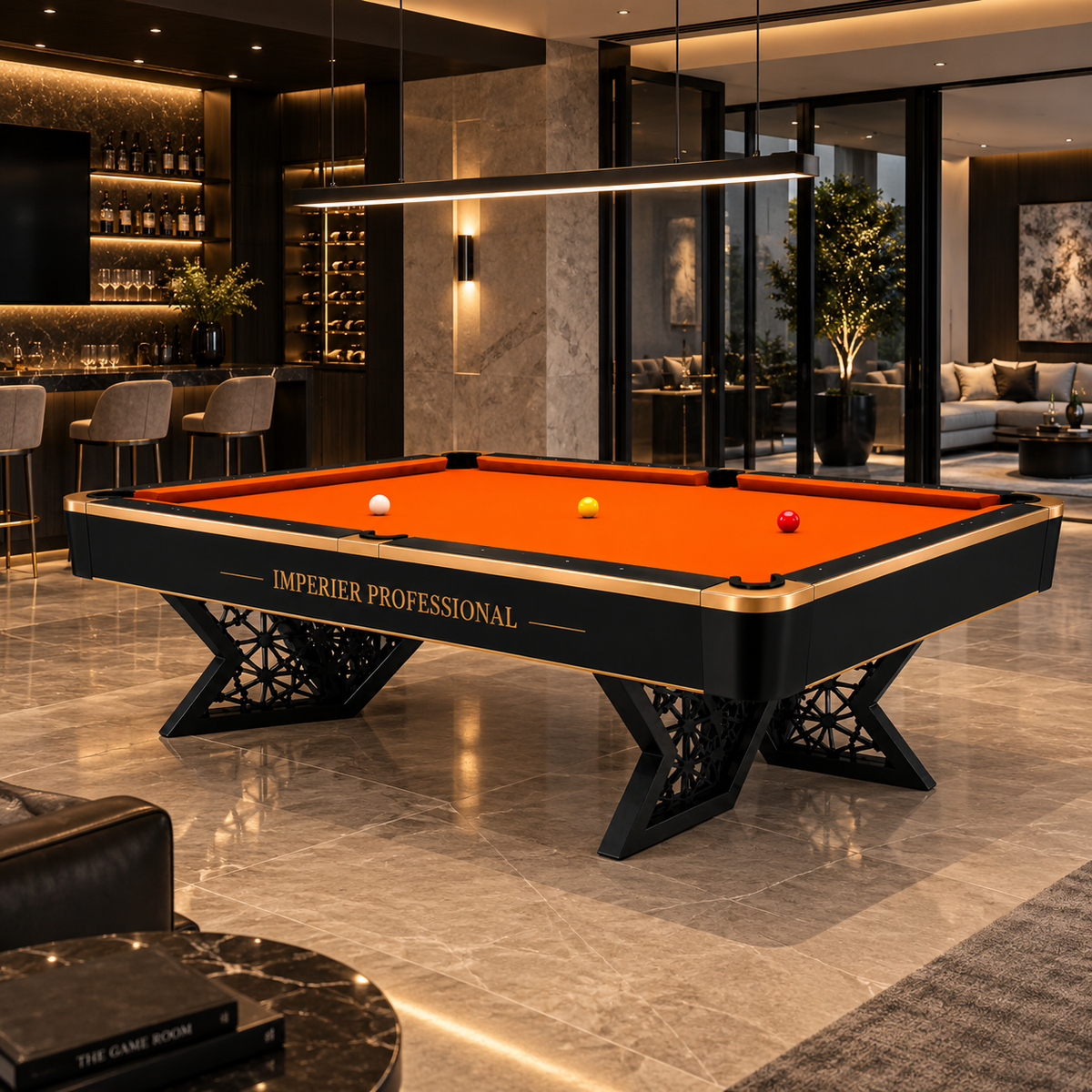 Sapelli Imperier Professional Luxury Pool Table in Modern Game Room