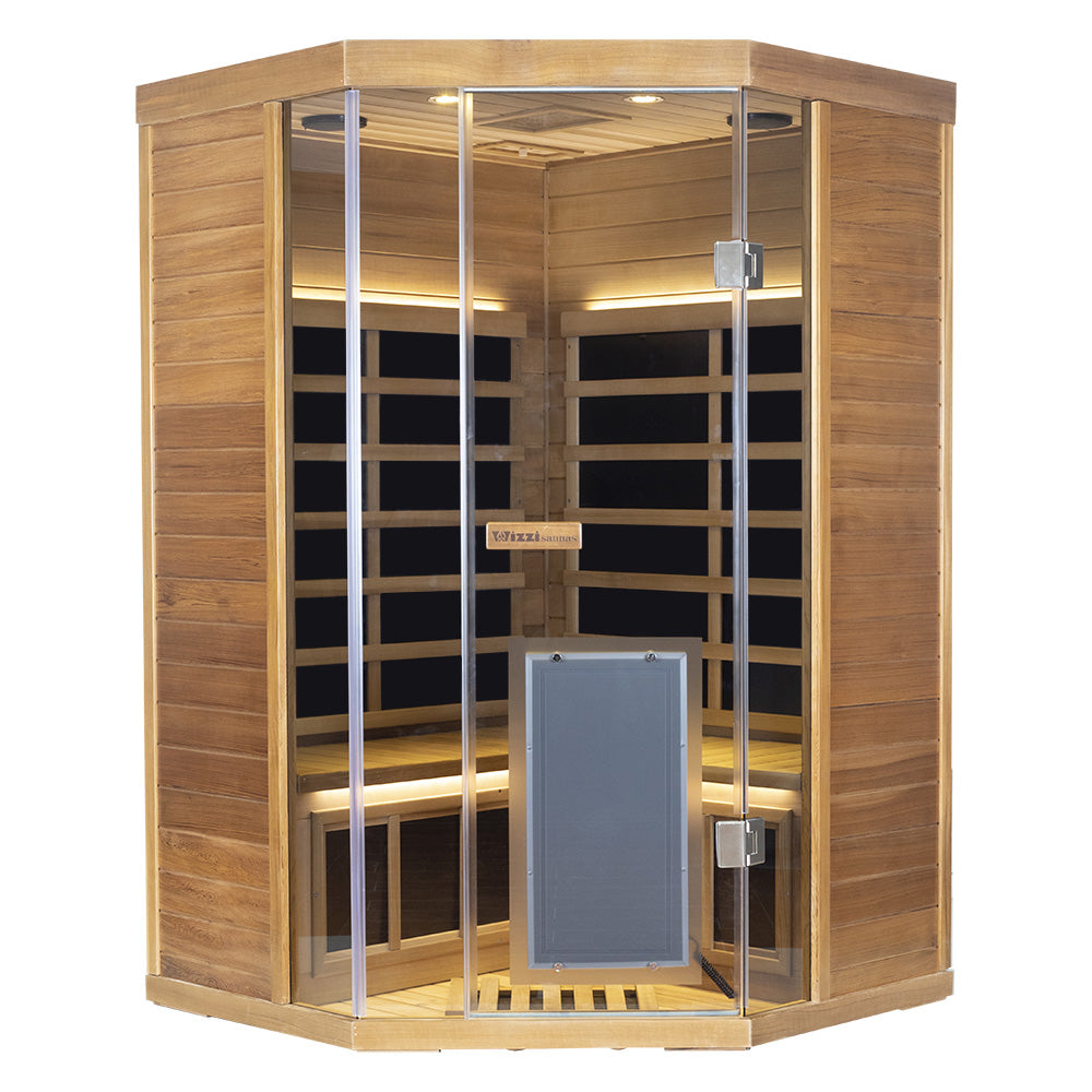 Wizzisaunas Corner Red Cedar Full-Glass Infrared Sauna