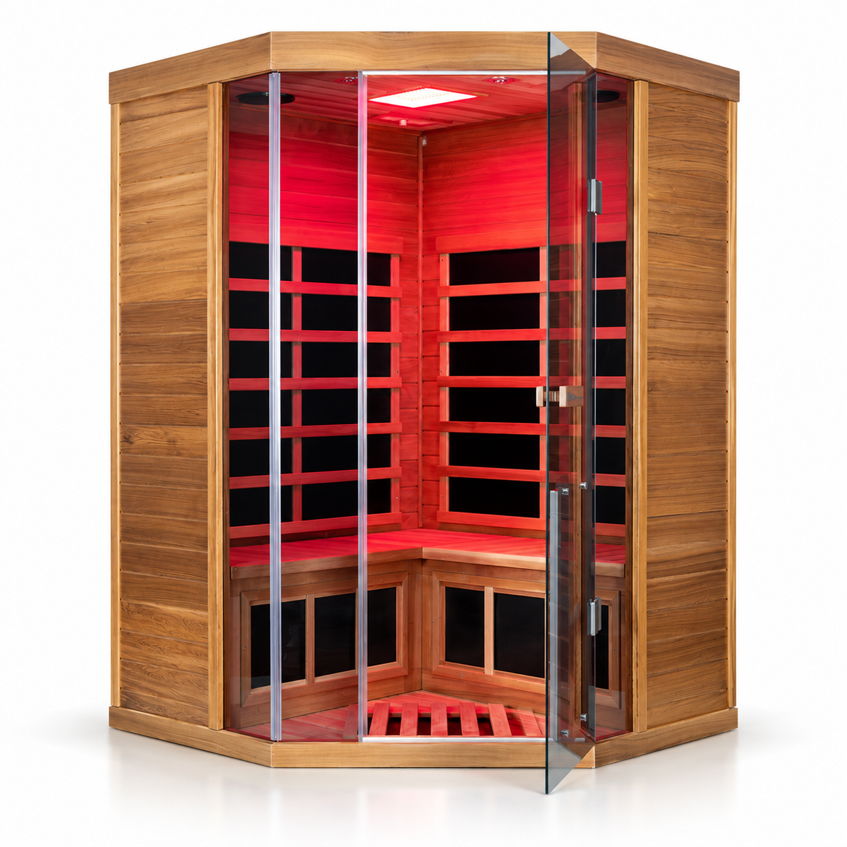 Wizzisaunas Corner Red Cedar Full-Glass Infrared Sauna