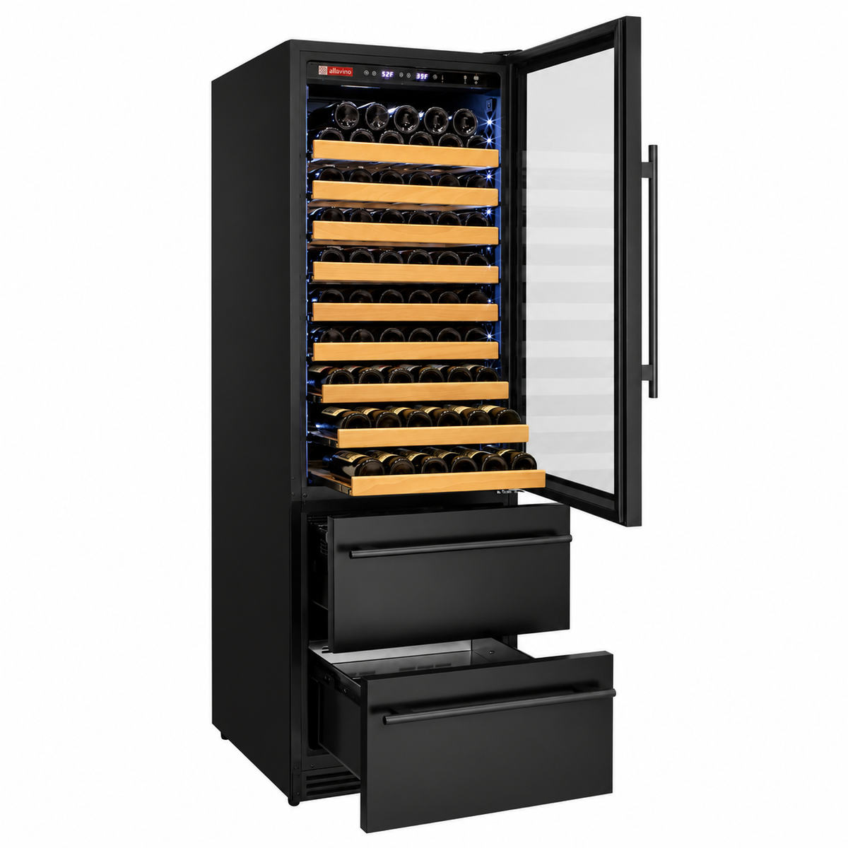 Allavino 108 Bottle Black Wine Refrigerator with Two Refrigerated Drawers