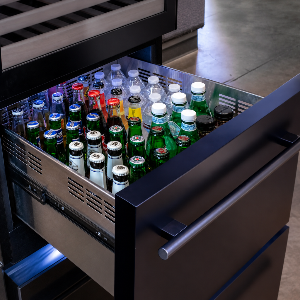 Allavino 108 Bottle Black Wine Refrigerator with Two Refrigerated Drawers