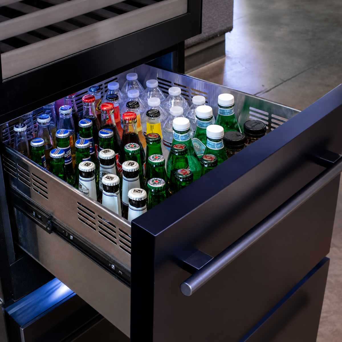 Allavino 108 Bottle Black Wine Refrigerator with Two Refrigerated Drawers