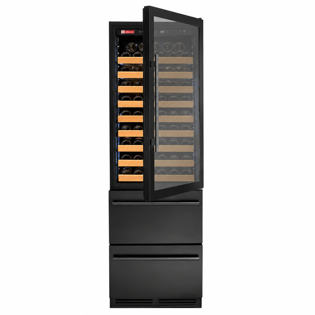 Allavino 108 Bottle Black Wine Refrigerator with Two Refrigerated Drawers