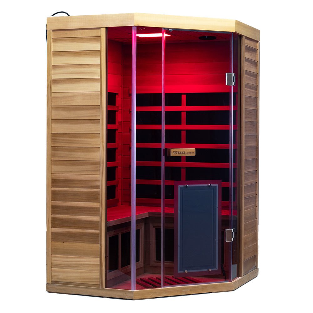 Wizzisaunas Corner Red Cedar Full-Glass Infrared Sauna